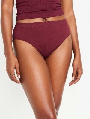 Sous Vêtement Old Navy High-Waisted French-Cut Seamless Rib-Knit Bikini Underwear Femme Rouge Bordeaux | 413-MJWHGX