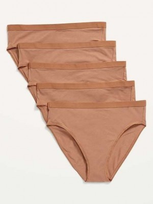 Sous Vêtement Old Navy High-Waisted Supima Coton Bikini Underwear 5-Pack Femme Beige | 849-TOFQKX