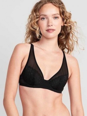 Soutien Gorge Old Navy Dentelle-Paneled Mesh Underwire Plunge Bra Femme Noir | 402-EPVHSN