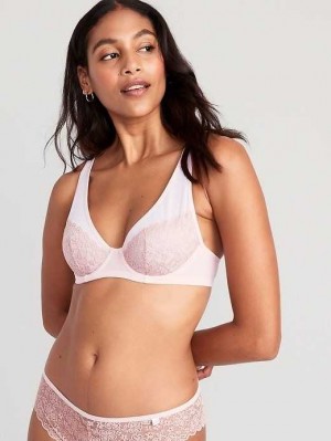 Soutien Gorge Old Navy Dentelle-Paneled Mesh Underwire Plunge Bra Femme Rose Bleu Clair | 192-FLJZUI