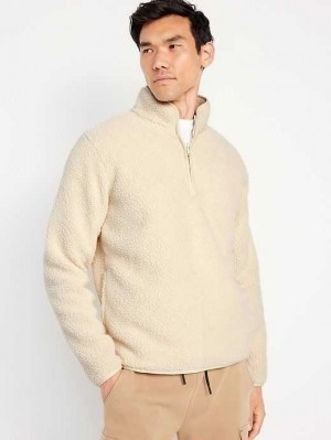 Sweatshirt Old Navy 1/4-Zip Sherpa Pullover Homme Macadamia | 703-ZALPBR