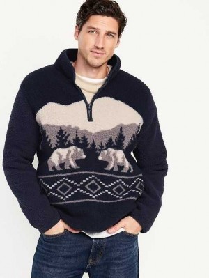 Sweatshirt Old Navy 1/4-Zip Sherpa Pullover Homme Bleu Marine | 102-CQFKXU