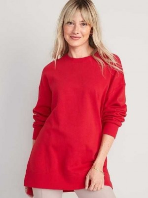 Sweatshirt Old Navy Oversized Boyfriend Garment-Dyed Tunic Sweatshirt Femme Rouge | 806-VFPMLC