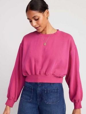 Sweatshirt Old Navy Oversized Cropped Fleece Sweatshirt Femme Rose | 724-PBROIQ