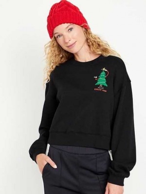 Sweatshirt Old Navy Relaxed Crew Neck Sweatshirt Femme Noir | 790-BHDYEW