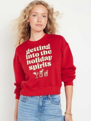 Sweatshirt Old Navy Relaxed Crew Neck Sweatshirt Femme Rouge | 985-MYSFJW