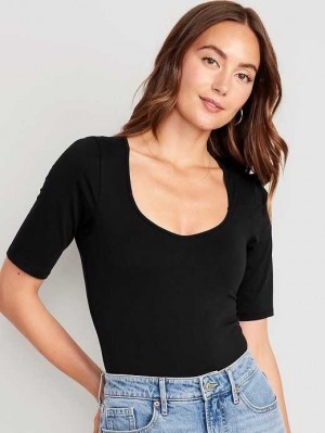 T Shirts Old Navy Corta Sleeve Sweetheart Bodysuit Femme Noir | 639-RZUHXA