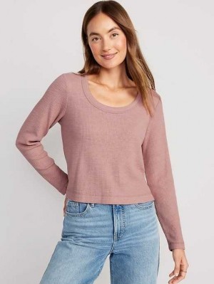 T Shirts Old Navy Cropped Waffle-Knit Scoop-Neck T-Shirt Femme Woodrose | 726-PEMOXN