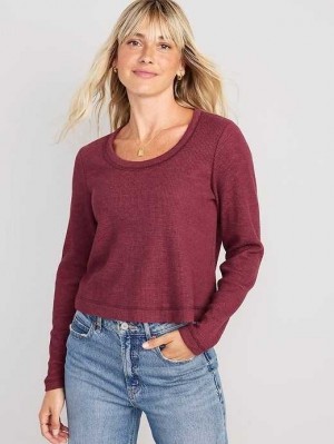 T Shirts Old Navy Cropped Waffle-Knit Scoop-Neck T-Shirt Femme Rouge Bordeaux | 569-PHSIVG