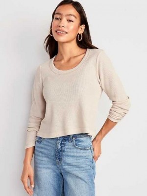 T Shirts Old Navy Cropped Waffle-Knit Scoop-Neck T-Shirt Femme Beige | 910-PUVGRC
