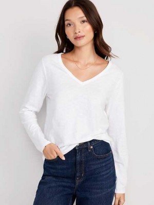 T Shirts Old Navy EveryWear Long-Sleeve Slub-Knit T-Shirt Femme Blanche | 670-IGBQYH