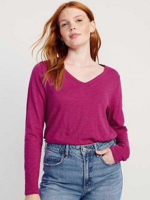 T Shirts Old Navy EveryWear Long-Sleeve Slub-Knit T-Shirt Femme Violette | 670-GESTBH