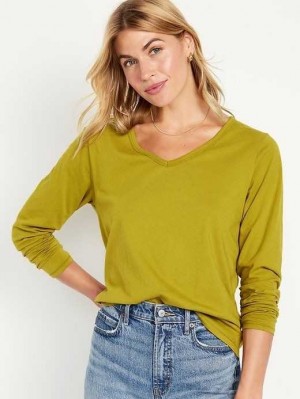 T Shirts Old Navy EveryWear Long-Sleeve V-Neck T-Shirt Femme Vert Olive | 280-NWHQVJ