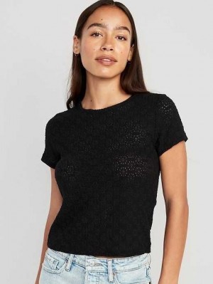 T Shirts Old Navy Fitted Corta-Sleeve Dentelle Top Femme Noir | 231-QWEYTZ