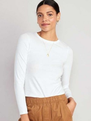T Shirts Old Navy Fitted Long-Sleeve Cropped T-Shirt Femme Blanche | 728-SFPIOA