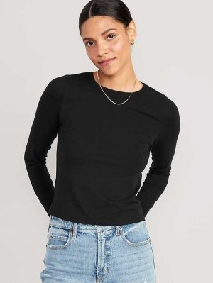 T Shirts Old Navy Fitted Long-Sleeve Cropped T-Shirt Femme Noir | 673-LKFADJ