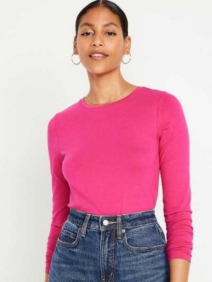 T Shirts Old Navy Fitted Long-Sleeve Cropped T-Shirt Femme Rose | 315-QVBAYF