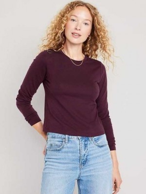 T Shirts Old Navy Fitted Long-Sleeve Cropped T-Shirt Femme Violette | 148-OZHUIF