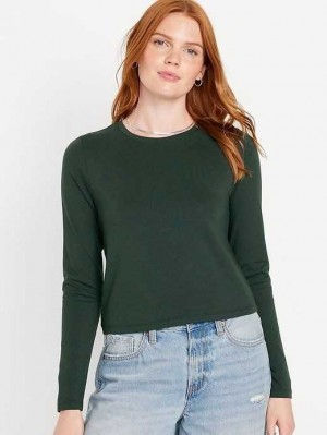 T Shirts Old Navy Fitted Long-Sleeve Cropped T-Shirt Femme Noir | 980-KBCHYT