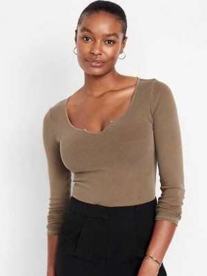 T Shirts Old Navy Fitted Long-Sleeve Rib-Knit T-Shirt Femme Spiced Saffron | 819-IVMCJW