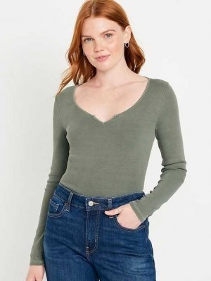 T Shirts Old Navy Fitted Long-Sleeve Rib-Knit T-Shirt Femme Alpine Tundra | 659-PXFGUJ