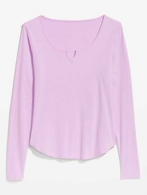 T Shirts Old Navy Fitted Long-Sleeve Rib-Knit T-Shirt Femme Weeping Wisteria | 840-BHMJFP