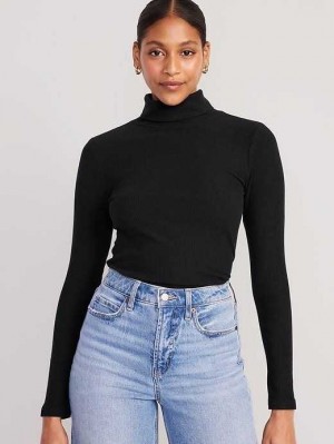 T Shirts Old Navy Fitted Plush Rib-Knit Turtleneck Femme Noir | 813-NRIFMP