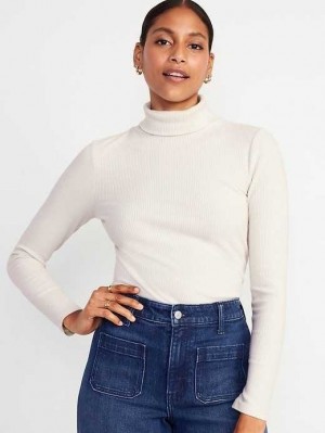 T Shirts Old Navy Fitted Plush Rib-Knit Turtleneck Femme Beige | 458-PYFOWB