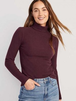T Shirts Old Navy Fitted Plush Rib-Knit Turtleneck Femme Raisin Arizona | 405-NJVFWL