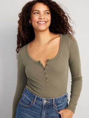 T Shirts Old Navy Fitted Rib-Knit Henley T-Shirt Femme Grise | 721-XUKDRY