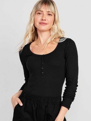 T Shirts Old Navy Fitted Rib-Knit Henley T-Shirt Femme Noir | 452-SRHTLF