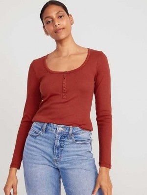 T Shirts Old Navy Fitted Rib-Knit Henley T-Shirt Femme Rouge Foncé | 386-VDYGSR