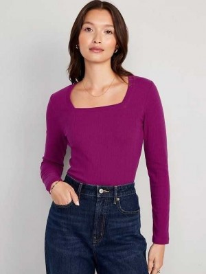 T Shirts Old Navy Fitted Square-Neck Rib-Knit T-Shirt Femme Violette | 209-RIJQGU