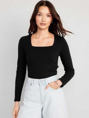 T Shirts Old Navy Fitted Square-Neck Rib-Knit T-Shirt Femme Noir | 042-XEZBSR