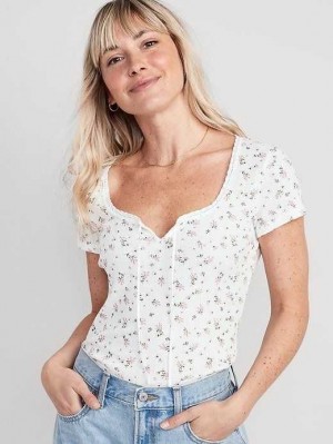 T Shirts Old Navy Floral Pointelle-Knit T-Shirt Femme Blanche | 358-MHKCAZ