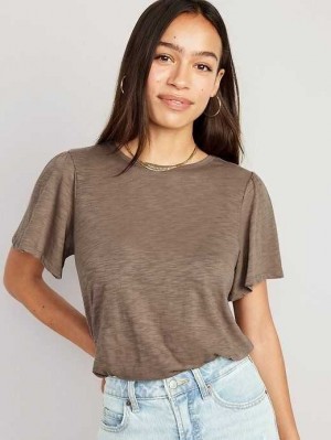 T Shirts Old Navy Flutter-Sleeve Slub-Knit Top Femme Sedimentary | 813-IQDXCM