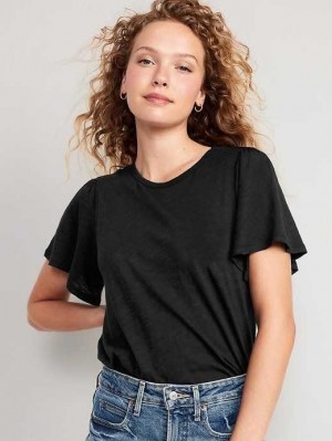 T Shirts Old Navy Flutter-Sleeve Slub-Knit Top Femme Noir | 213-HMOEGF