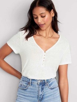 T Shirts Old Navy Linen-Blend V-Neck Henley T-Shirt Femme Bleu Clair | 307-LQFSKP
