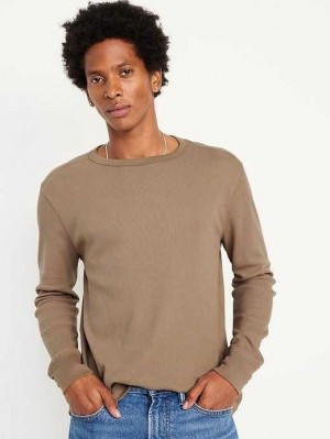 T Shirts Old Navy Long-Sleeve Built-In Flex Waffle-Knit T-Shirt Homme Marron | 987-ZQLUCB