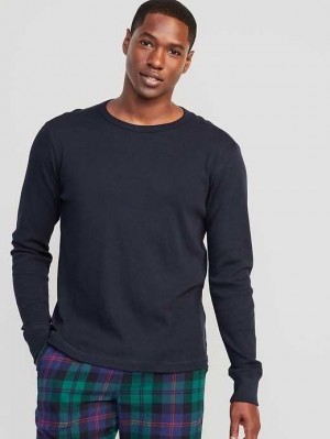 T Shirts Old Navy Long-Sleeve Built-In Flex Waffle-Knit T-Shirt Homme Bleu Marine | 230-KGTDVP