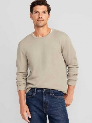 T Shirts Old Navy Long-Sleeve Built-In Flex Waffle-Knit T-Shirt Homme Beige | 014-VMPBQL