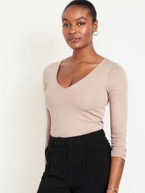 T Shirts Old Navy Long-Sleeve Cropped V-Neck T-Shirt Femme Mollusk | 368-FPBGVH