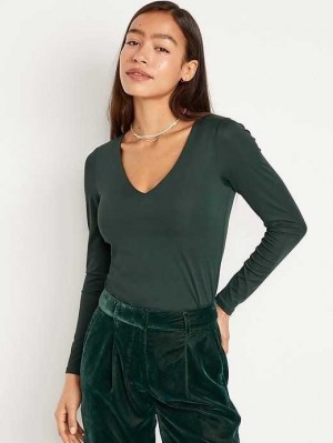 T Shirts Old Navy Long-Sleeve Cropped V-Neck T-Shirt Femme Noir | 173-GKTUFO