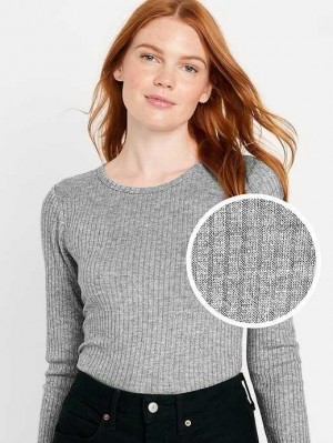 T Shirts Old Navy Long-Sleeve Plush Rib-Knit T-Shirt Femme Grise | 362-WEOMIA