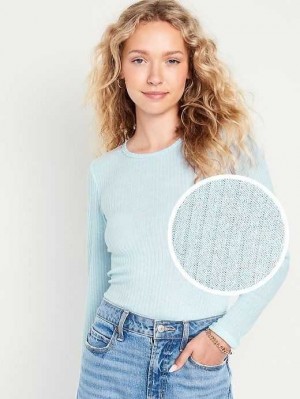 T Shirts Old Navy Long-Sleeve Plush Rib-Knit T-Shirt Femme Bleu Clair | 250-STCFRG
