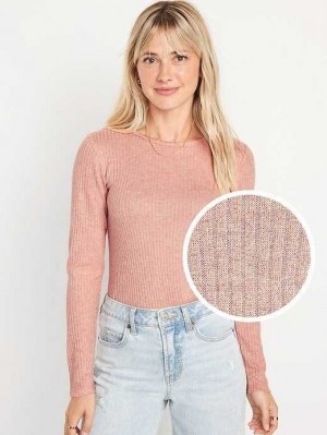 T Shirts Old Navy Long-Sleeve Plush Rib-Knit T-Shirt Femme Woodrose | 195-SDEQYO