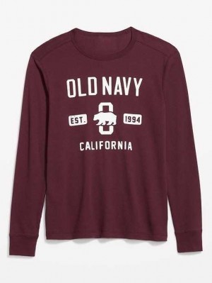 T Shirts Old Navy Long-Sleeve Thermal-Knit Logo T-Shirt Homme Raisin Arizona | 692-REMOIW