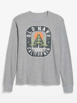 T Shirts Old Navy Long-Sleeve Thermal-Knit Logo T-Shirt Homme Grise | 528-NALXOT