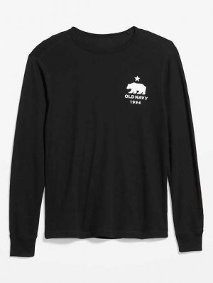T Shirts Old Navy Long-Sleeve Thermal-Knit Logo T-Shirt Homme Noir | 359-AGCNDQ