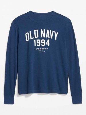 T Shirts Old Navy Long-Sleeve Thermal-Knit Logo T-Shirt Homme Obscure Night | 914-WBYHUE